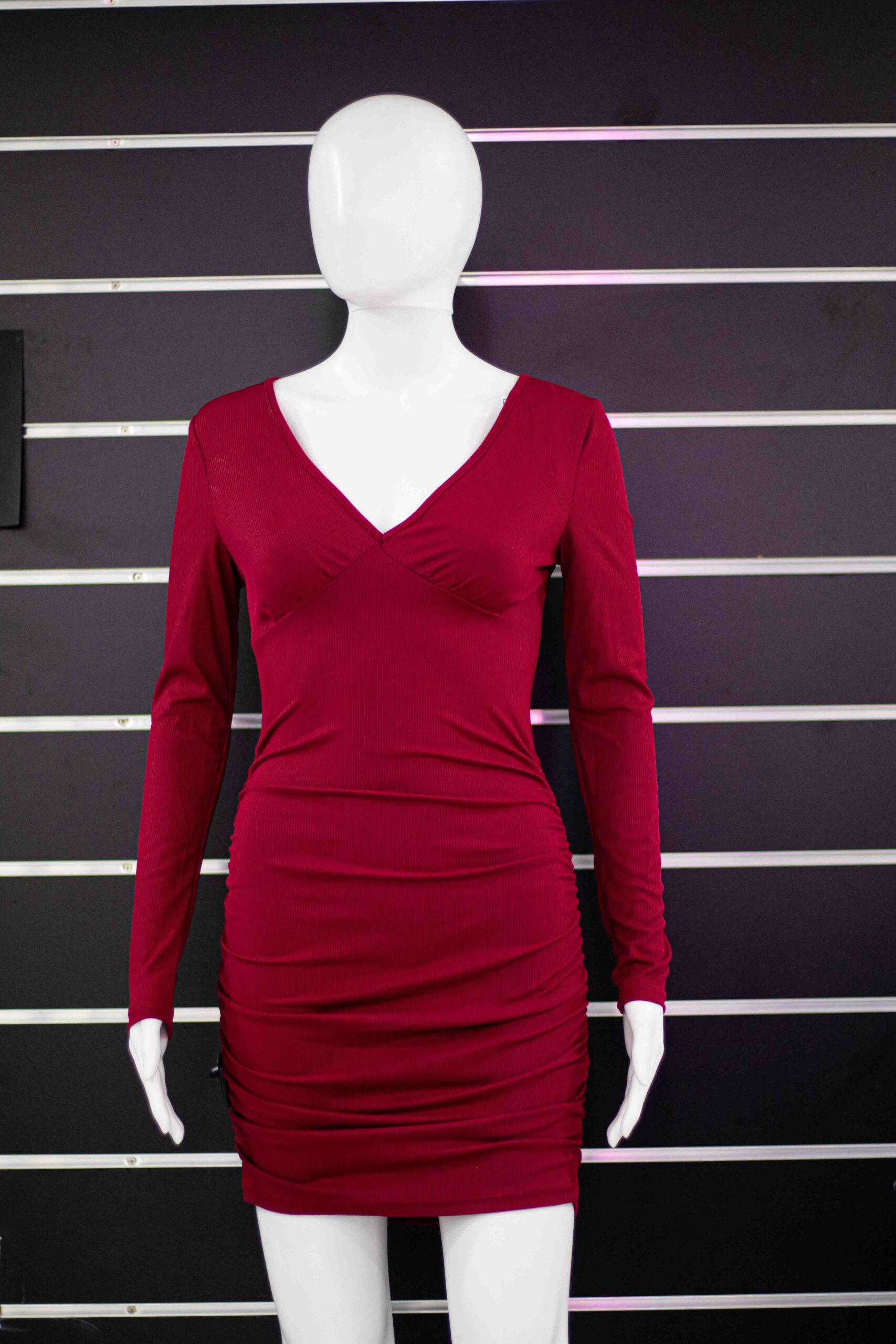red front neck open bodycon dress