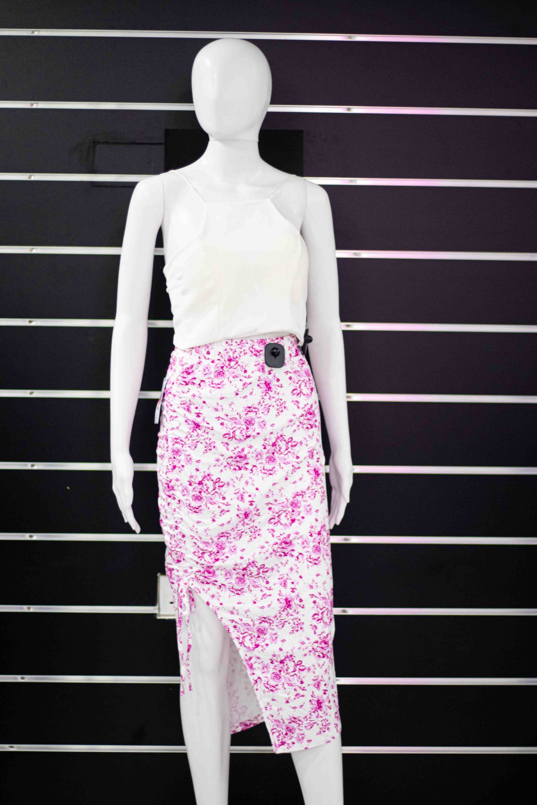 pink floral gather skirt